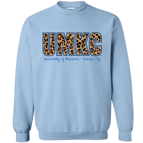 Light Blue Women's UMKC Leopard Print Crew Sweatshirt