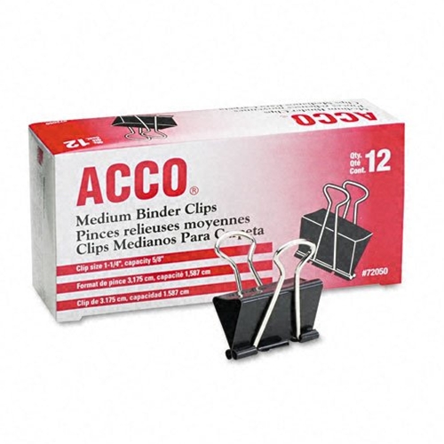 Acco Black Medium Binder Clips - 12 Pack
