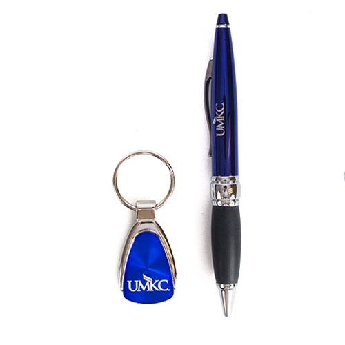 UMKC Blue & Silver Twist Action Pen and Key Tag Set