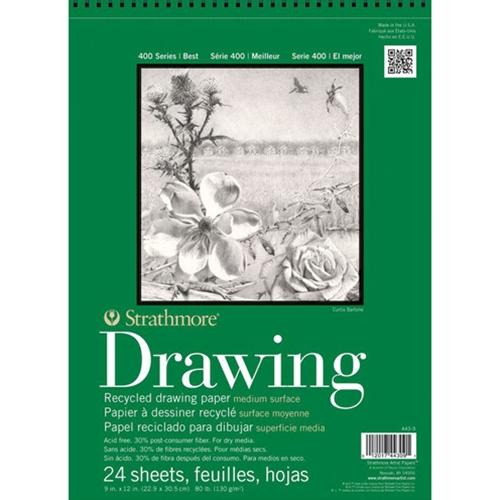 Strathmore Artist Papers 9" x 12" 80 lb. 400 Series Recycled Drawing 24 Sheet Spiral Bound Pad