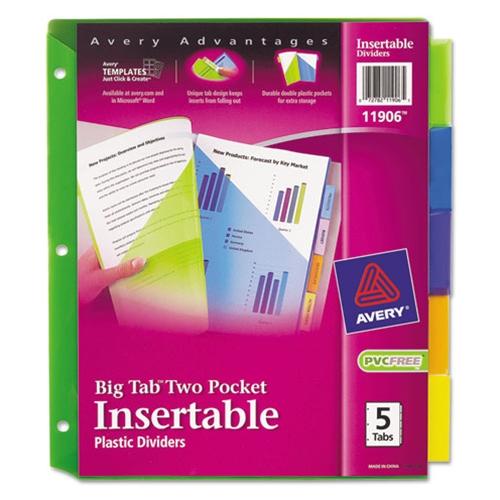 Avery Insertable Big Tab Plastic Dividers with Double Pockets