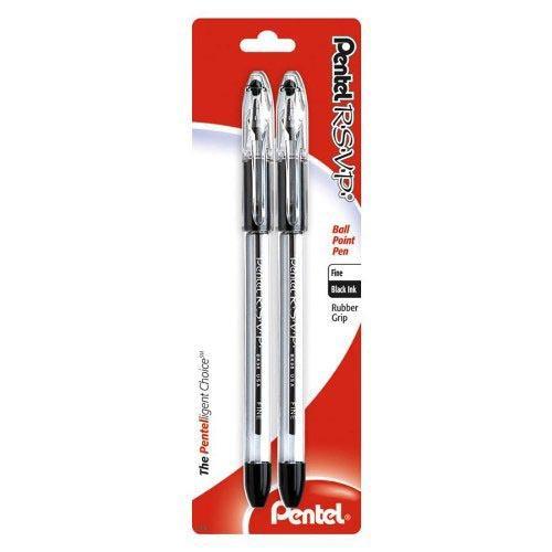 2 pack Black Pentel R.S.V.P. Fine Line Ballpoint Pens