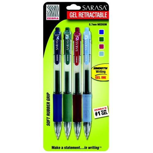 Zebra Sarasa Assorted Retractable Gel Pens Set of 4
