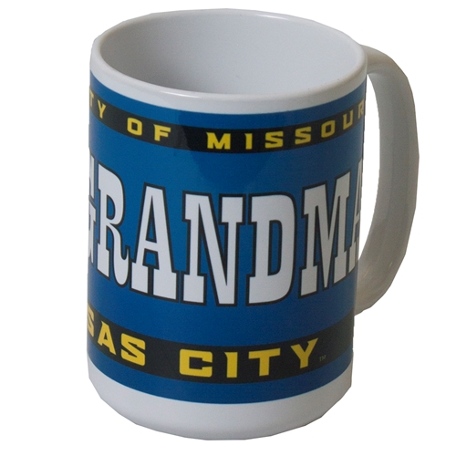 University of Missouri Kansas City Grandma Roos Blue and White Ceramic Mug