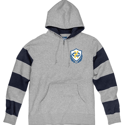 UMKC Roos Shield Grey and Navy Blue 1/4 Zip Rugby Style Hoodie
