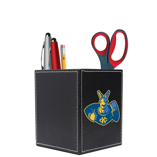 UMKC Roos Leather Square Desk Caddy
