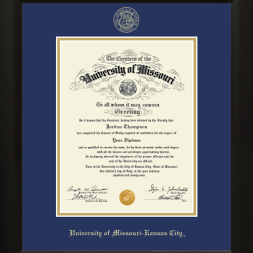 Royal Blue and Gold Mat UMKC Diploma Frame Gold Engraved Seal Tacoma Wood