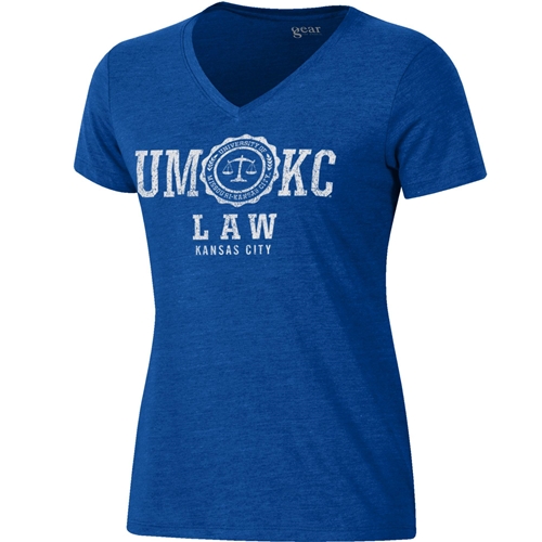 Blue V-neck Tee Relaxed Triblend UMKC Law Faux Seal Scales Kansas City