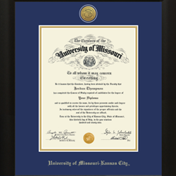 Royal Blue and Gold Mat UMKC Diploma Frame Gold Embossed Seal Tacoma Wood