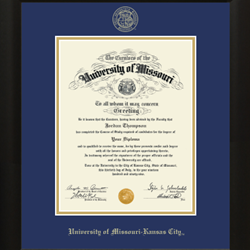 Royal Blue and Gold Mat UMKC Diploma Frame Gold Engraved Seal Tacoma Wood
